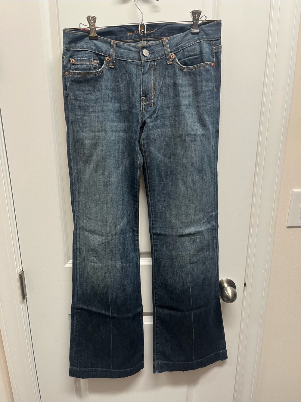 7 For All Mankind Dojo Jeans 29 Dark Wash Flare Wide Leg 100% Cotton USA